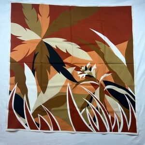 Vtg Italian Scarf Abstract Botanical Art Print 28x29" Fall Colors I Shalom Italy